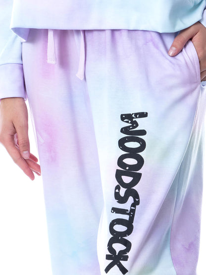 Woodstock Classic Logo Tie Dye Womens' Pajama Cropped Hooded Jogger Set