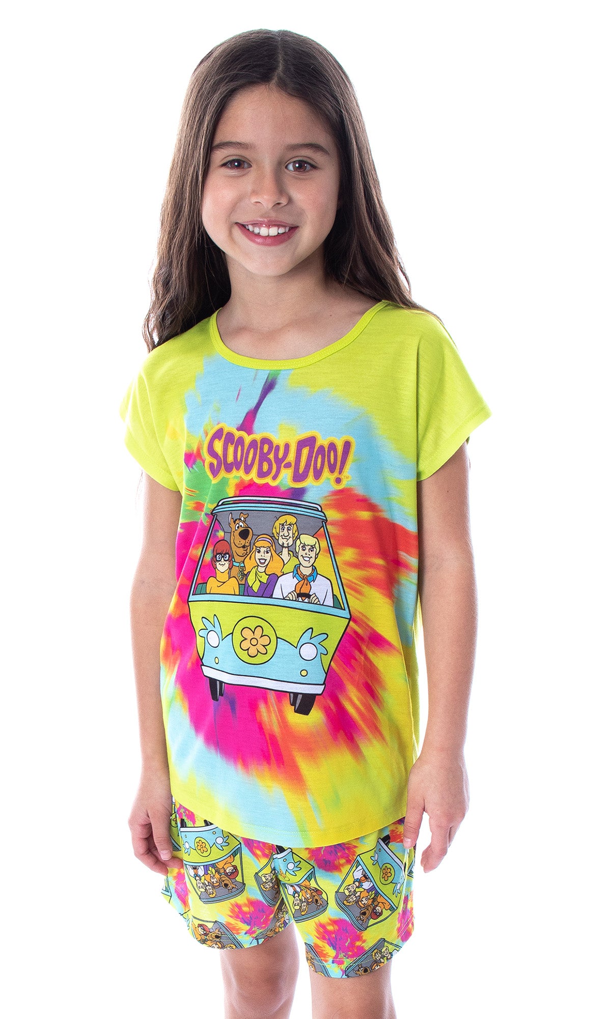 Scooby Doo Girls' Tie Dye Mystery Machine Shirt and Shorts Pajama Set