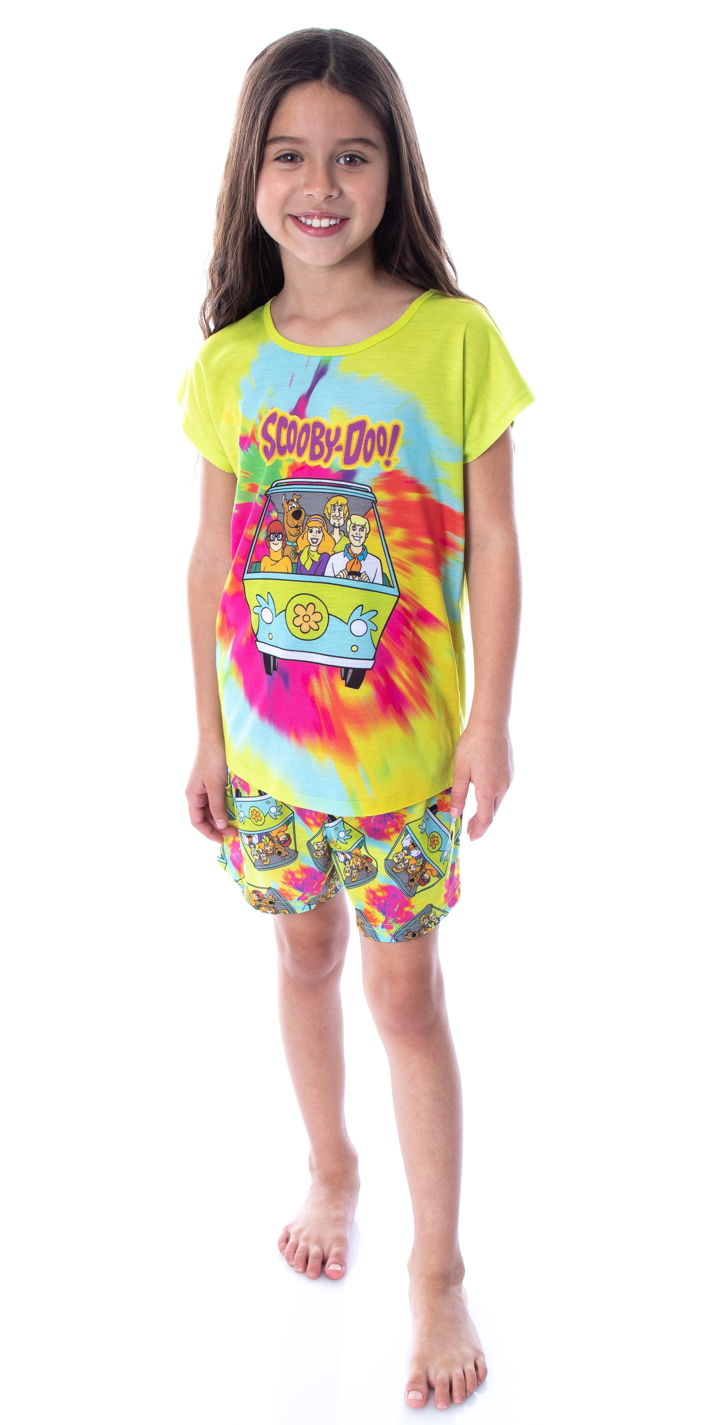 Scooby Doo Girls' Tie Dye Mystery Machine Shirt and Shorts Pajama Set