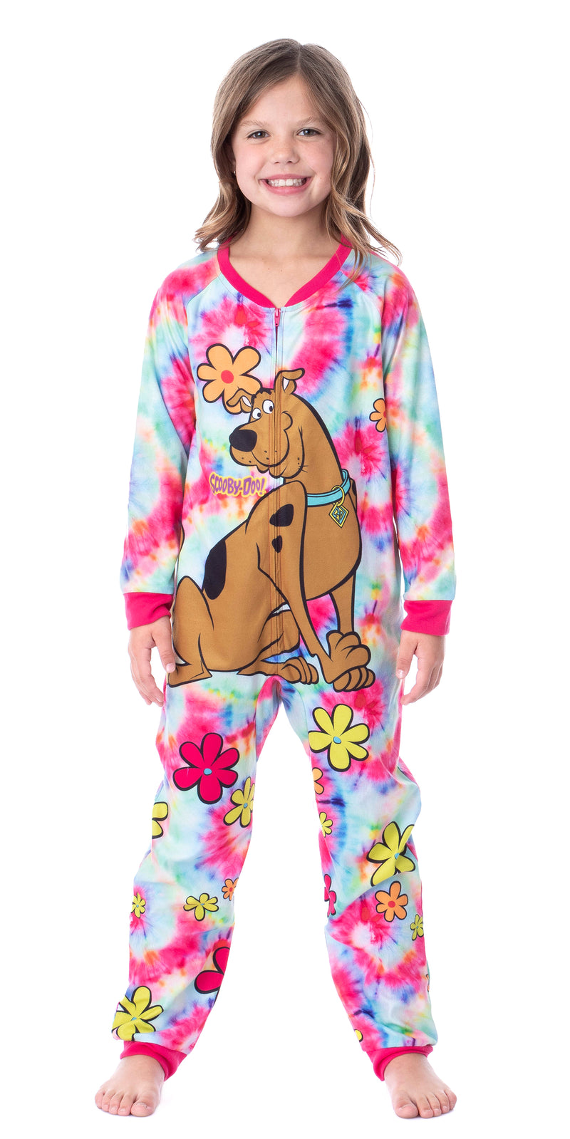 Scooby-Doo Girls' Tie-Dye Flower Power Union Suit Footless Sleep Pajama