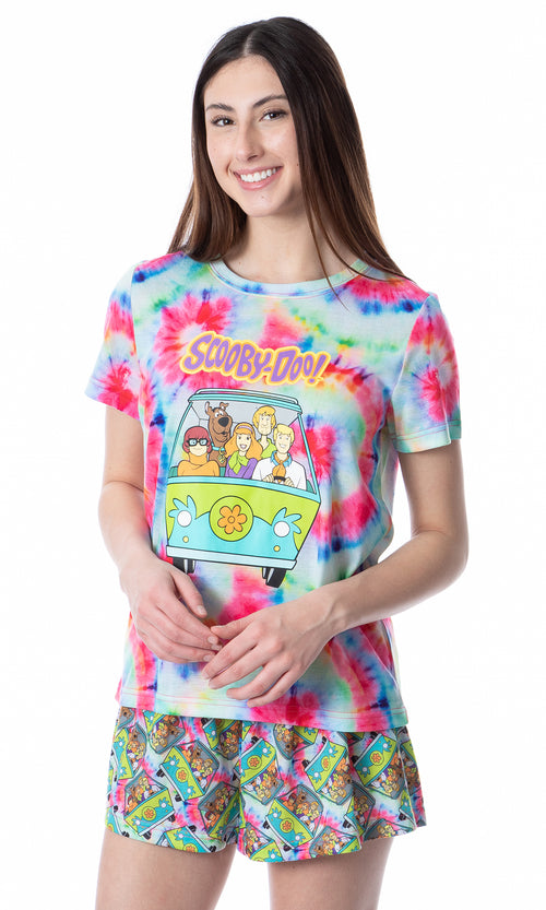 Scooby-Doo Womens' Mystery Machine Tie Dye Sleep Pajama Set Short (Large)