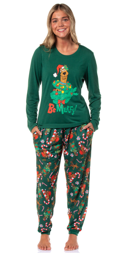 Scooby-Doo Women's Christmas Character Tree Reindeer Button Sleep Pajama Set(L)