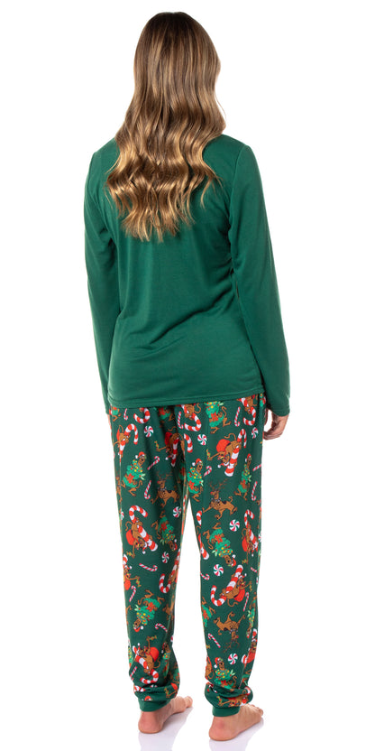 Scooby-Doo Women's Christmas Character Tree Reindeer Button Sleep Pajama Set(L)