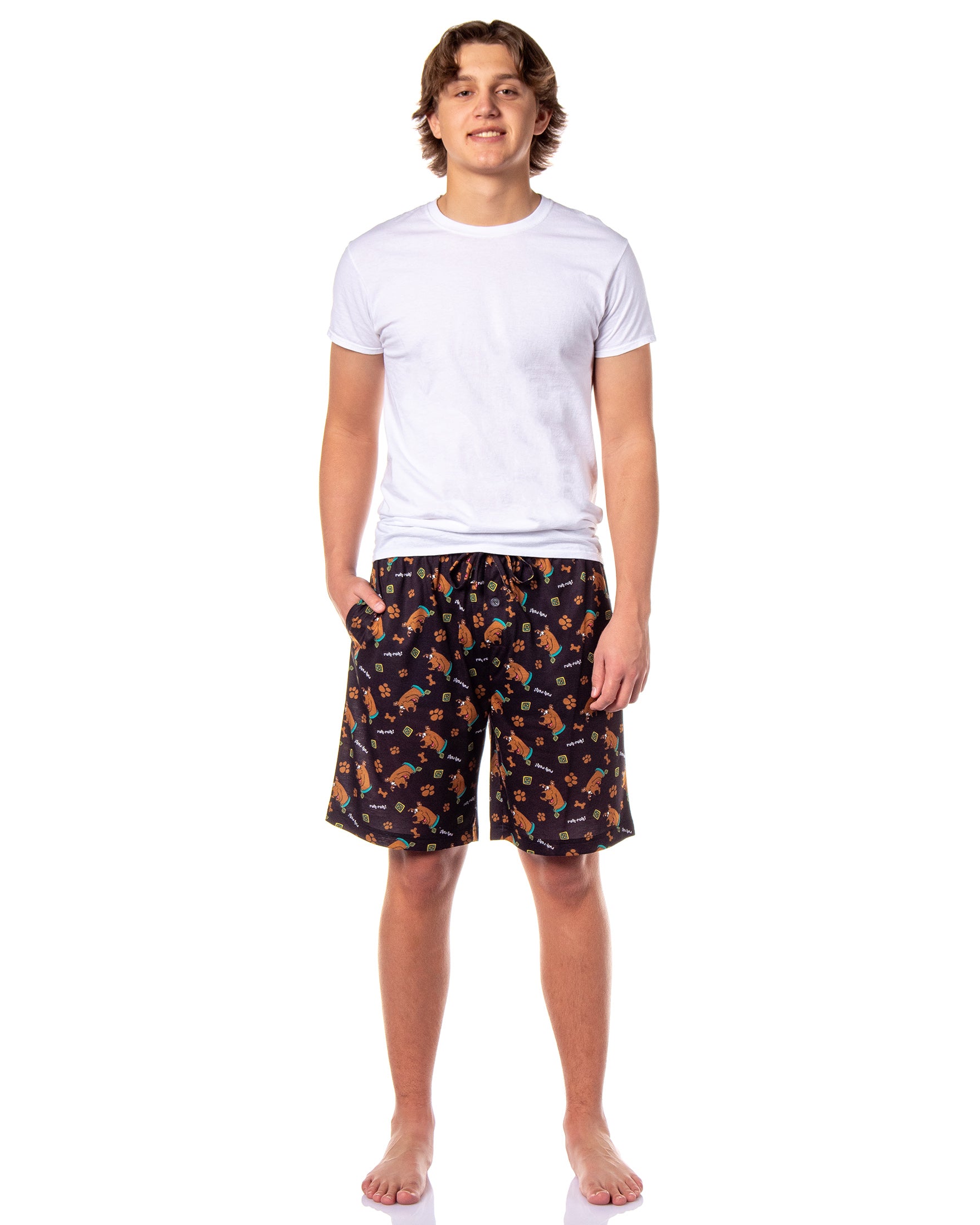 Scooby-Doo Men's Ruh-Roh! Dog Tag All-Over Print Sleep Pajama Shorts