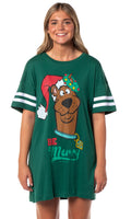 Scooby-Doo Women's Christmas Be Merry Nightgown Pajama Shirt Dress For Adults