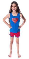DC Comics Girls' Superman Pajamas Classic Logo Racerback Tank and Shorts Loungewear Pajama Set