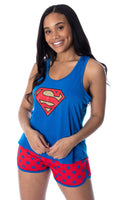 DC Comics Women's Superman Classic Logo Racerback Tank and Shorts Loungewear Pajama Set (Large)