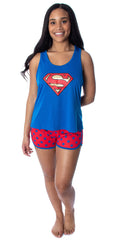 DC Comics Women's Superman Classic Logo Racerback Tank and Shorts Loungewear Pajama Set (Medium)