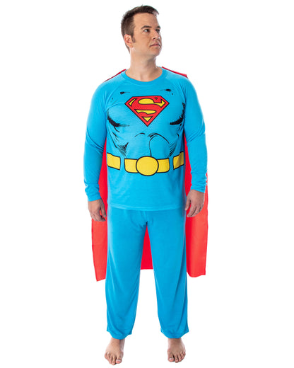DC Comics Men's Superman Costume Raglan Shirt And Pants Pajama Set with Cape