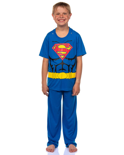 DC Comics Superman Pajamas Boys' 3PC Shirt Pant Set With Detachable Cape