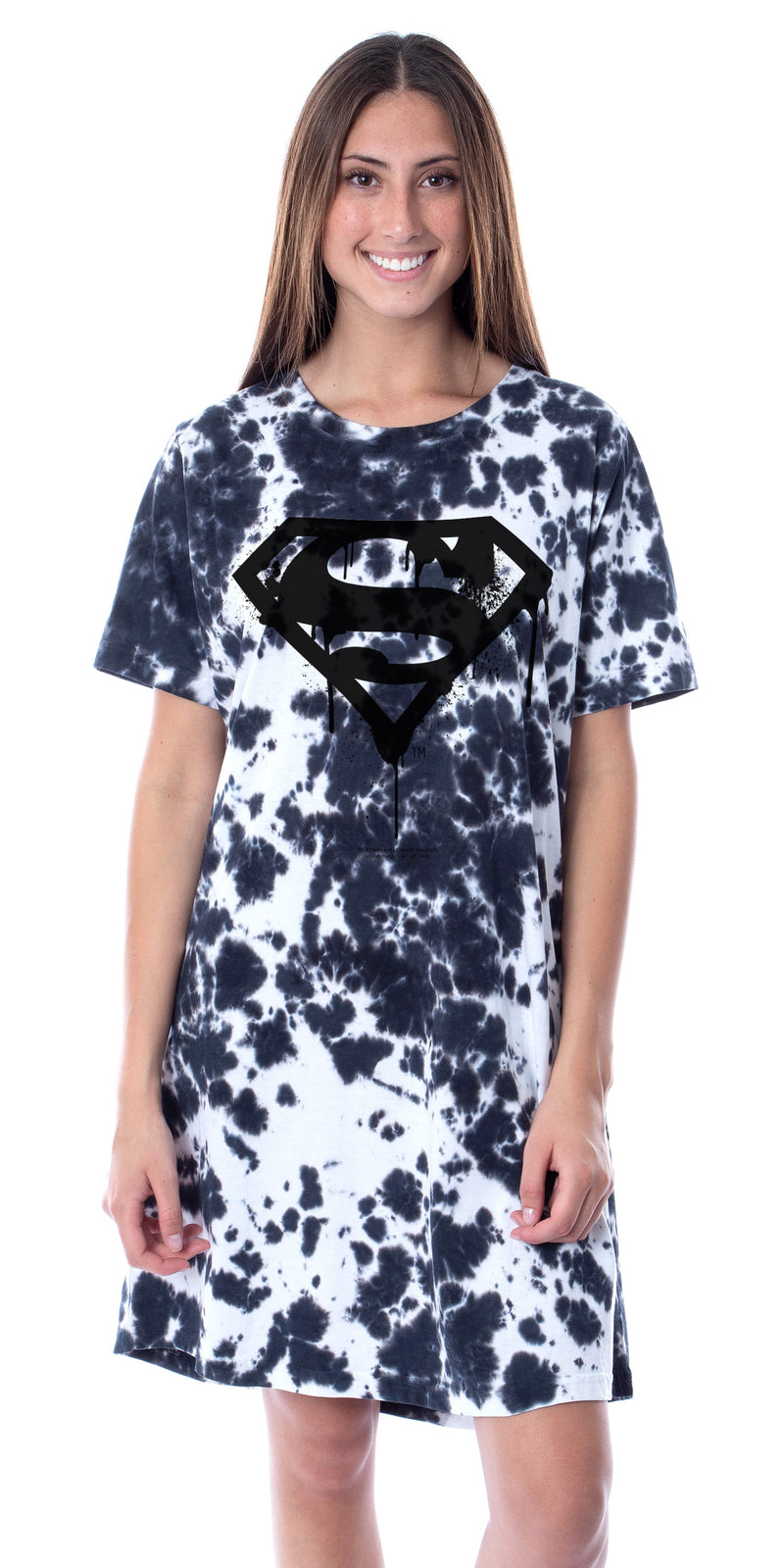 DC Comics Womens' Superman Tie-Dye Logo Nightgown Sleep Pajama Shirt (Large)