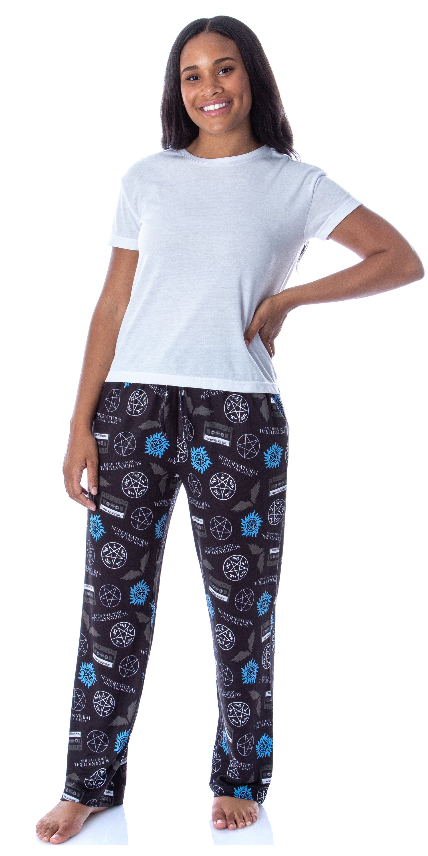 Supernatural Womens' Join The Hunt Anti-Possession Castiel Logos Pajama Pants (S)