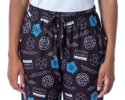 Supernatural Womens' Join The Hunt Anti-Possession Castiel Logos Pajama Pants (S)