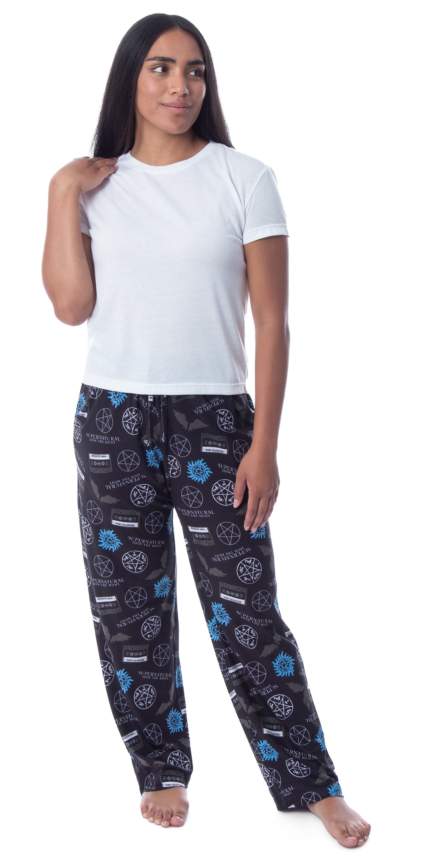 Supernatural Womens' Join The Hunt Anti-Possession Castiel Logos Pajama Pants (S)