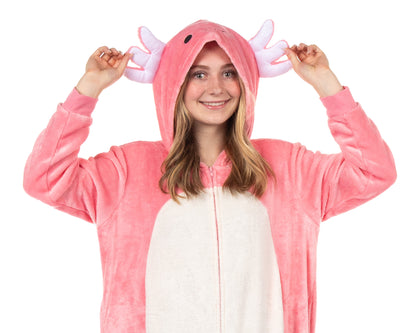 Squishmallows Union Suit Girls' Kigurumi One Piece Pajamas (Axolotl, 18/20)