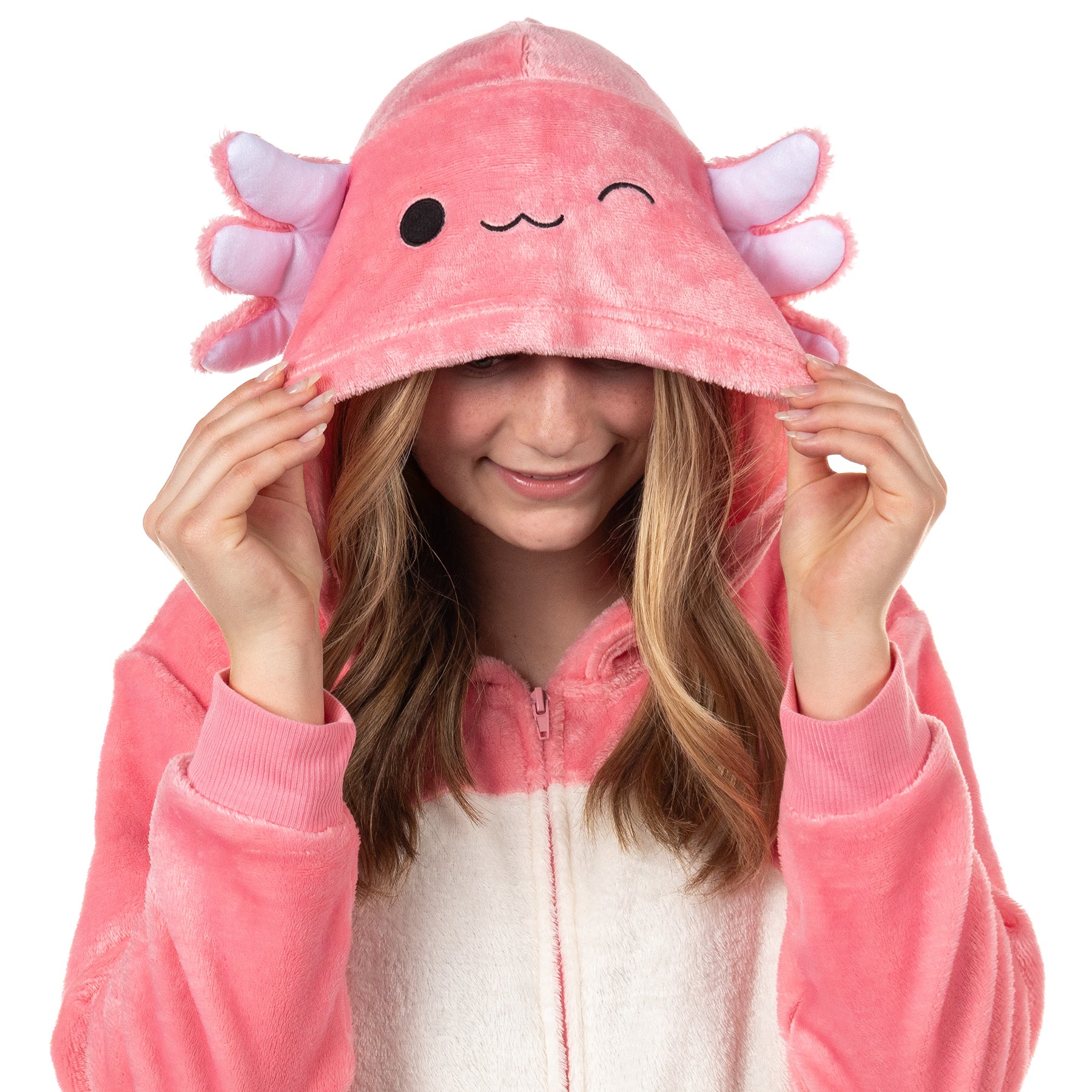 Squishmallows Union Suit Girls' Kigurumi One Piece Pajamas (Axolotl, 10/12)