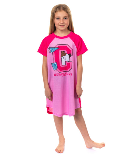 Squishmallows Pajamas Girl's Cam The Calico Cat Short Sleeve Raglan Gown