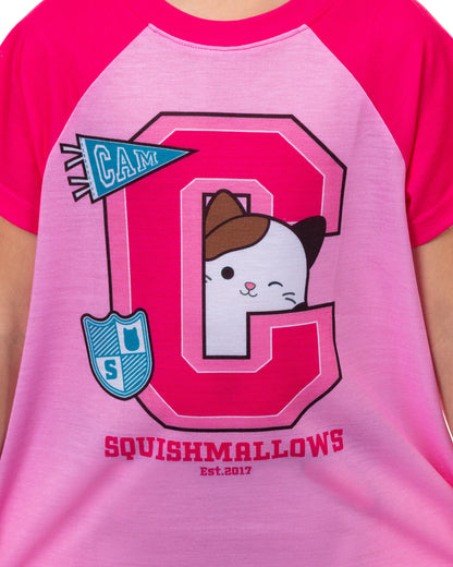 Squishmallows Pajamas Girl's Cam The Calico Cat Short Sleeve Raglan Gown