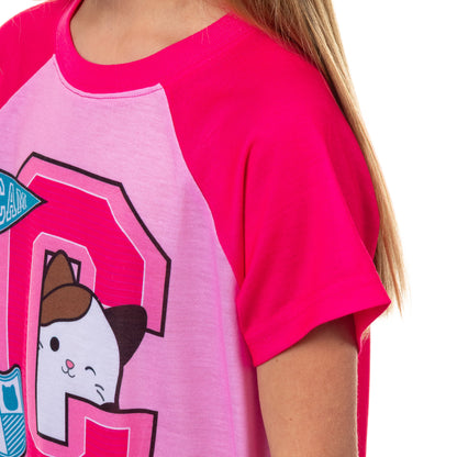Squishmallows Pajamas Girl's Cam The Calico Cat Short Sleeve Raglan Gown