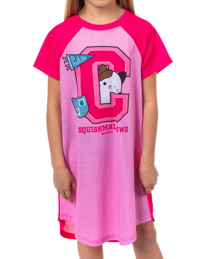 Squishmallows Pajamas Girl's Cam The Calico Cat Short Sleeve Raglan Gown