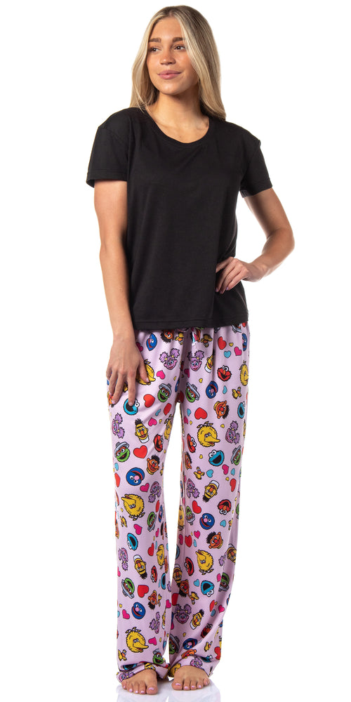 Sesame Street Women's Character Heart Heads Elmo Big Bird Tossed Print Sleep Pajama Pants