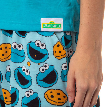 Sesame Street Women's Big Face Tossed Print Pajama Set (Cookie Monster, M)