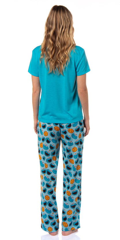Sesame Street Women's Big Face Tossed Print Pajama Set (Cookie Monster, M)