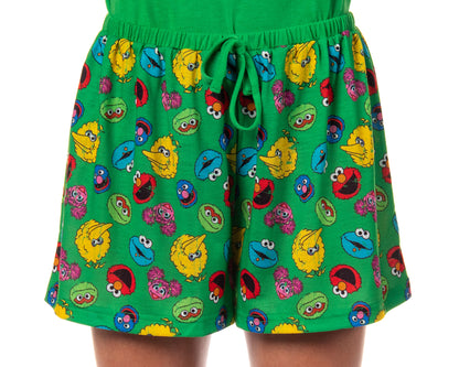 Sesame Street Women's Distressed Print Elmo Cookie Monster Pajama Set Shorts