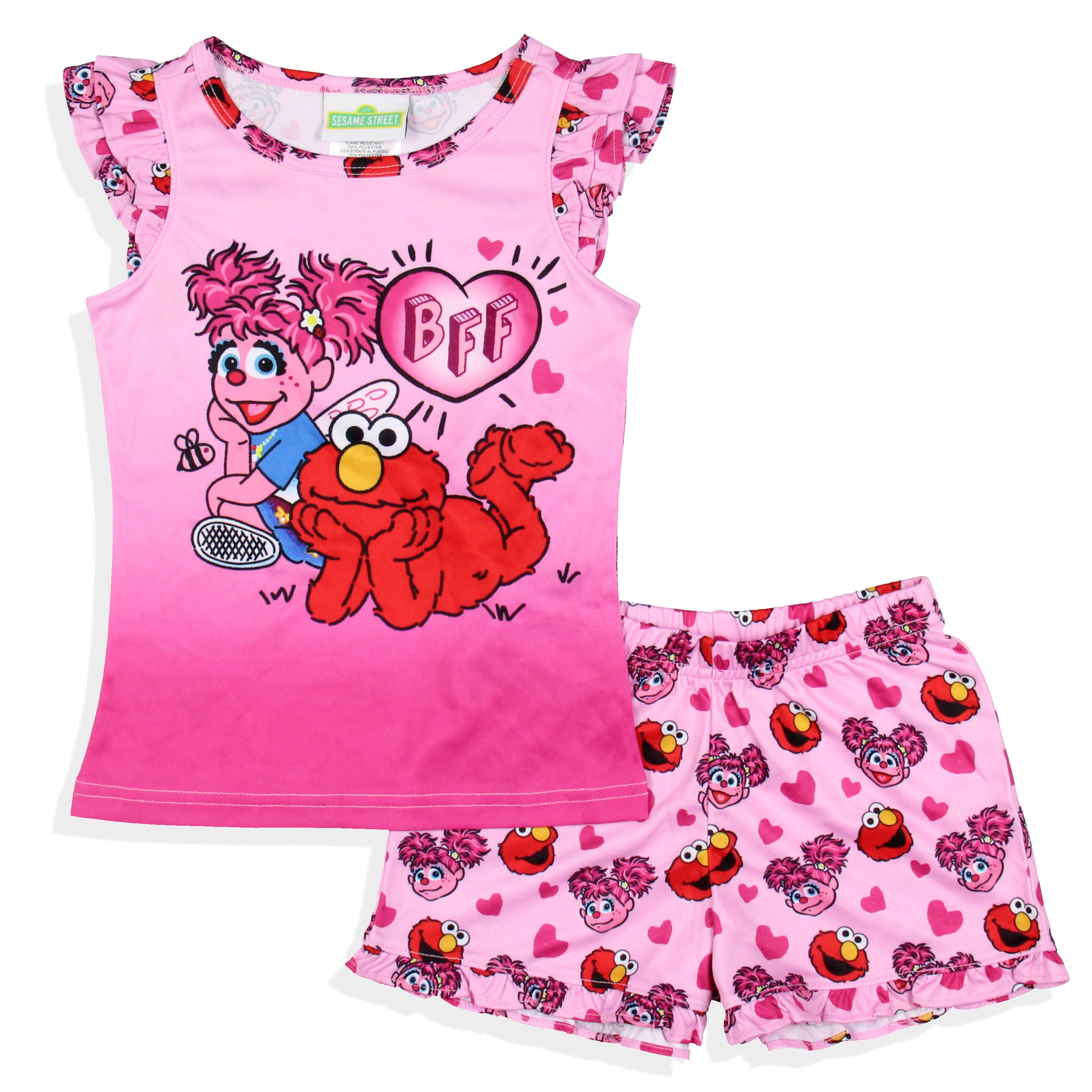 Sesame Street Girls' BFF Elmo Abby Cadabby Sleep Pajama Sleep Set Shorts