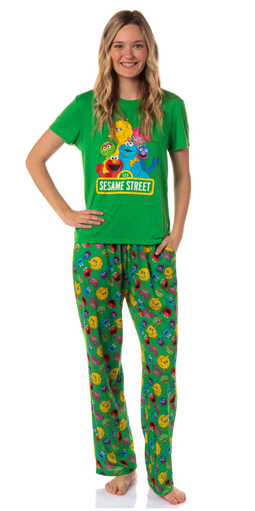 Sesame Street Women's Elmo And Friends Cookie Monster Distressed Print Sleep Pajama Set