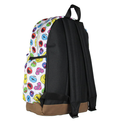 Sesame Street Elmo Big Bird Cookie Monster Scattered Print Faces Backpack 16"