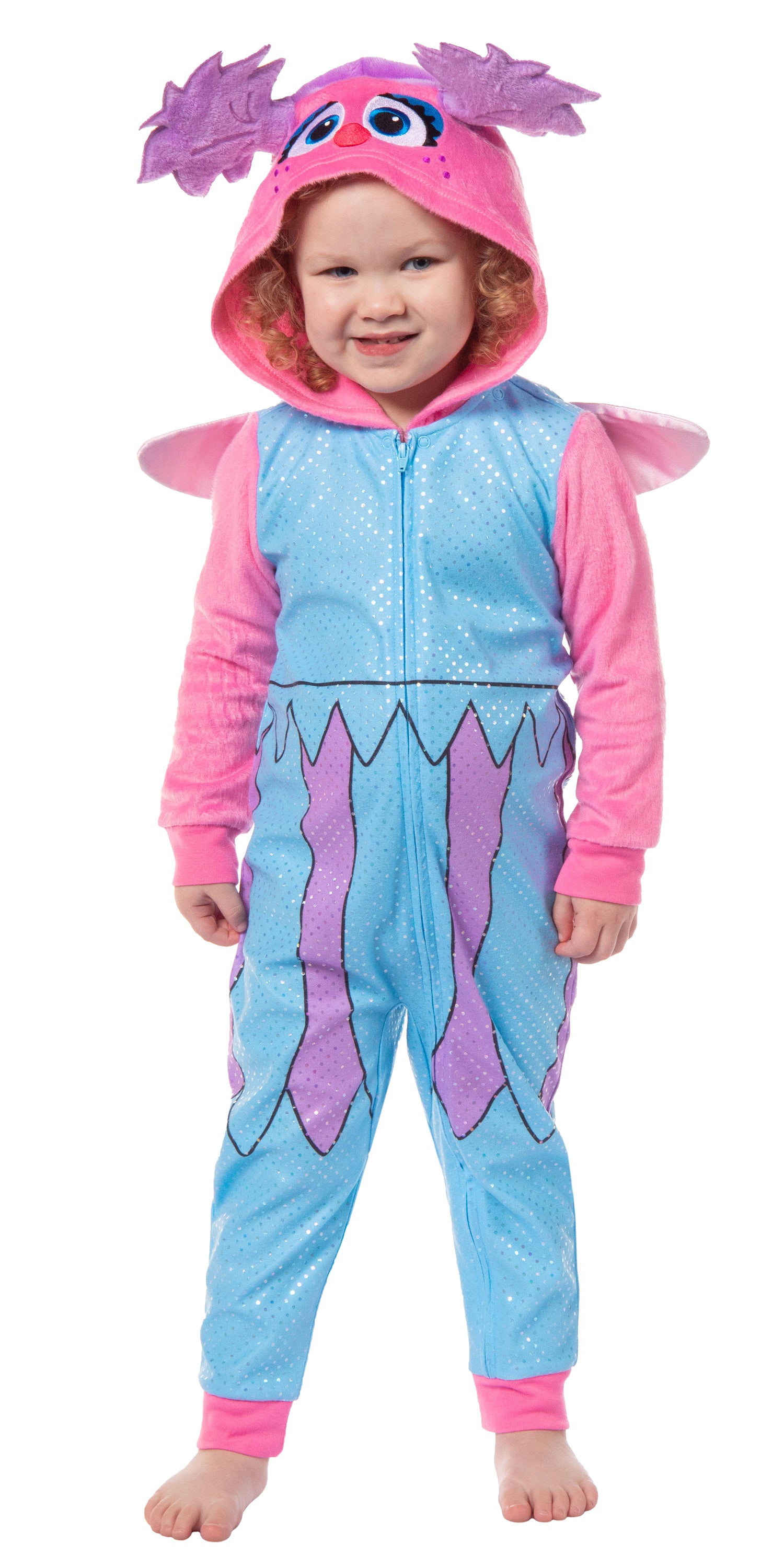 Sesame Street Toddler Kids Union Suit Footless Hooded Pajama (Abby, 2T)