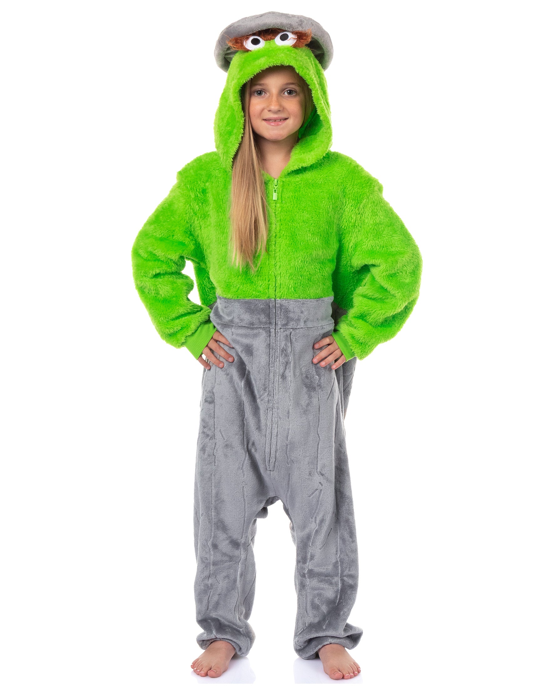 Sesame Street Union Suit Boy's Oscar The Grouch Kigurumi Hooded Pajamas
