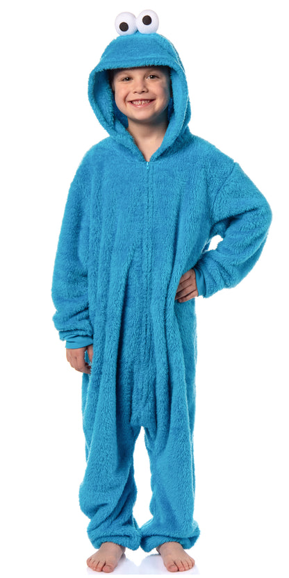 Sesame Street Union Suit Boys' Hooded One Piece Pajama (Cookie Monster, 14/16)