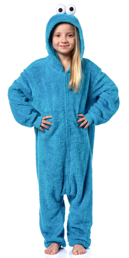 Sesame Street Union Suit Boys' Hooded One Piece Pajama (Cookie Monster, 14/16)