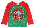 Sesame Street Kid's Elmo Christmas Wreath 2-Piece Long Sleeve Fleece Raglan Pajama Set Sleep Loungewear Boys Girls