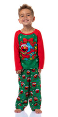 Sesame Street Kid's Elmo Christmas Wreath 2-Piece Long Sleeve Fleece Raglan Pajama Set Sleep Loungewear Boys Girls