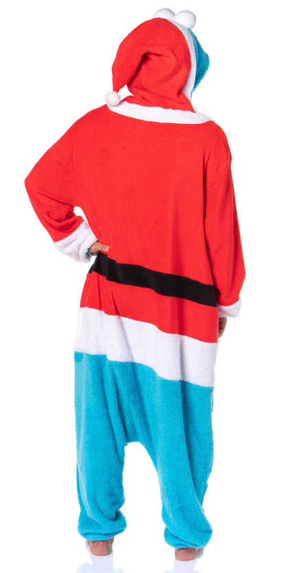 Sesame Street Adult Santa Cookie Monster Hooded Costume Fleece Pajama Kigurumi Union Suit