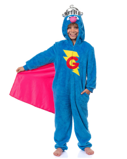 Sesame Street Union Suit Super Grover Boy's Full Zip Hooded Pajamas