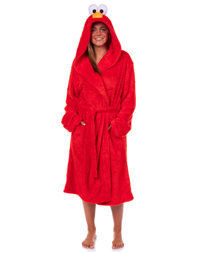 Sesame Street Robe Adult Elmo Faux Fur Hooded Bathrobe