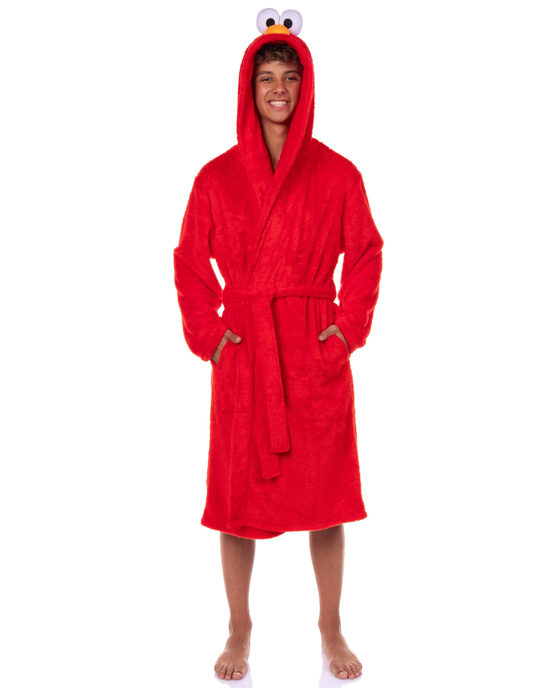 Sesame Street Robe Adult Elmo Faux Fur Hooded Bathrobe