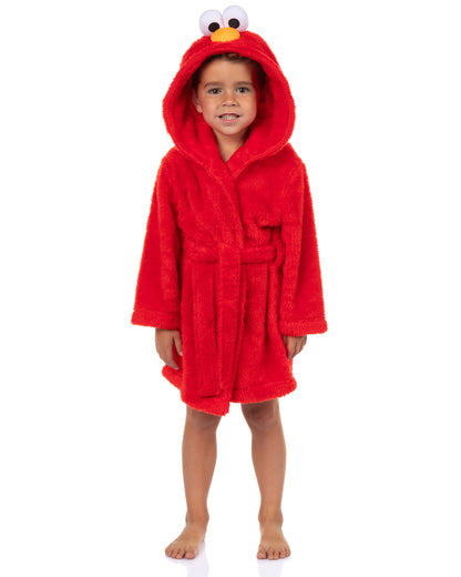 Sesame Street Toddler Robe Elmo Plush Faux Fur Hooded Bathrobe