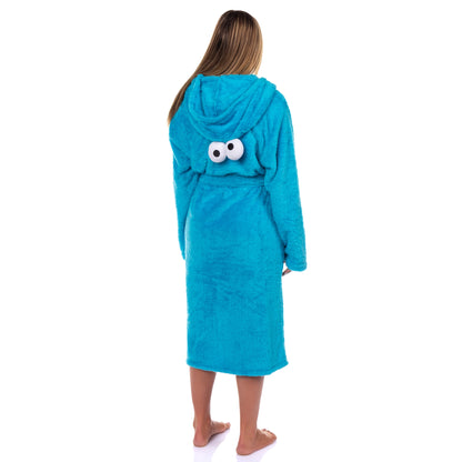 Sesame Street Robe Cookie Monster Adult Faux Fur Hooded Bathrobe