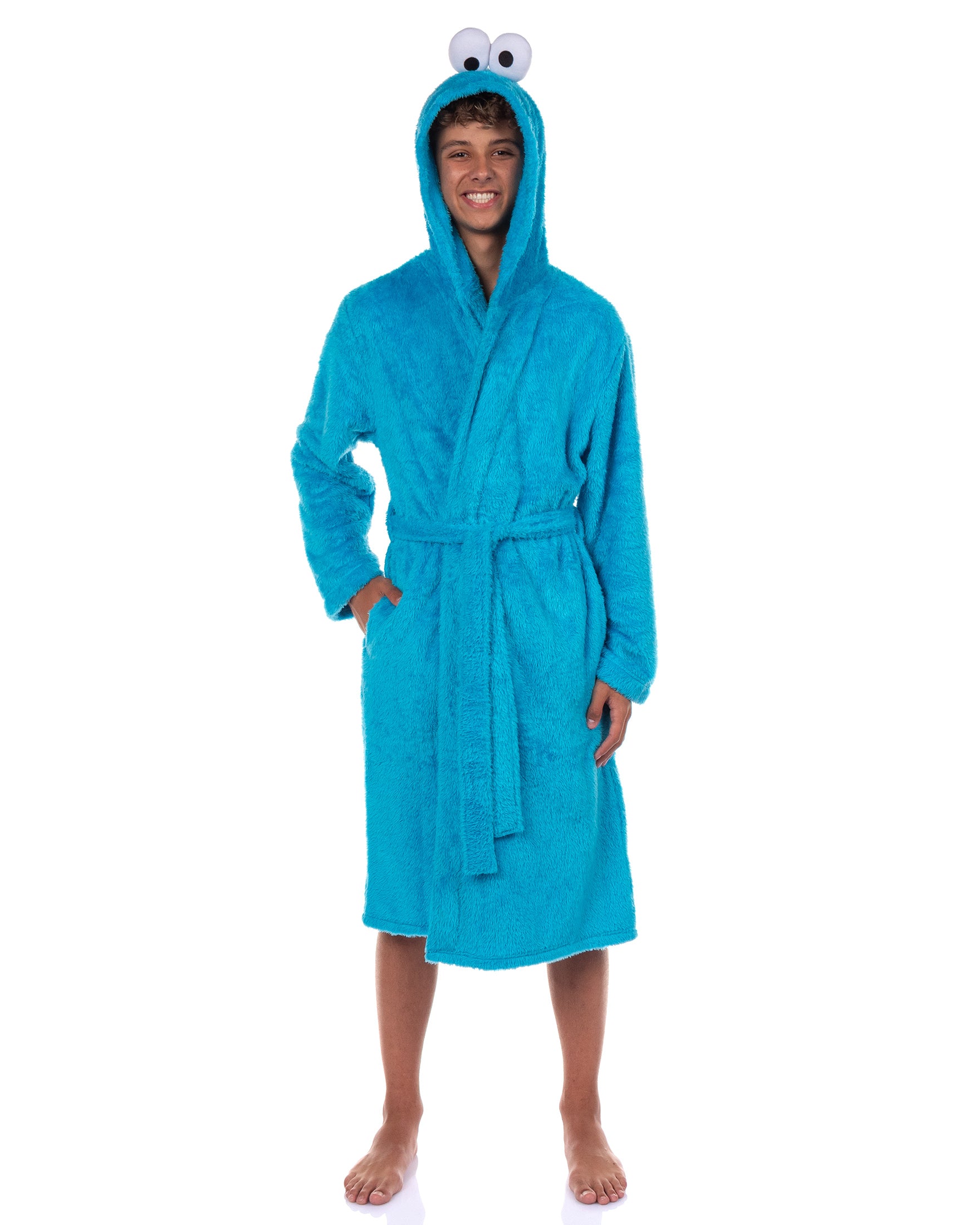 Sesame Street Robe Cookie Monster Adult Faux Fur Hooded Bathrobe