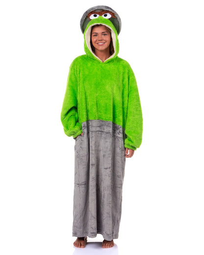 Sesame Street Oscar The Grouch Adult Wearable Hooded Blanket Sweatshirt