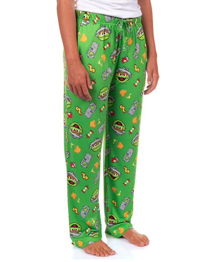 Sesame Street Pajama Pants Adult Oscar The Grouch Garbage Lounge Bottoms