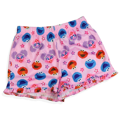 Sesame Street Pajamas Toddler Girls Sweet Hugs Ruffled Short Sleep Set (4T)