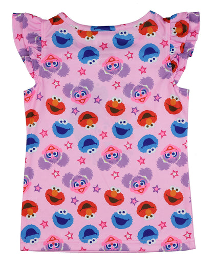 Sesame Street Pajamas Toddler Girls Sweet Hugs Ruffled Short Sleep Set (6)