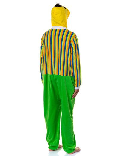 Sesame Street Union Suit Bert Adult Hooded Costume One Piece Pajama (L/XL)