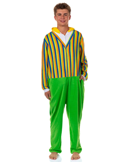 Sesame Street Union Suit Bert Adult Hooded Costume One Piece Pajama (L/XL)